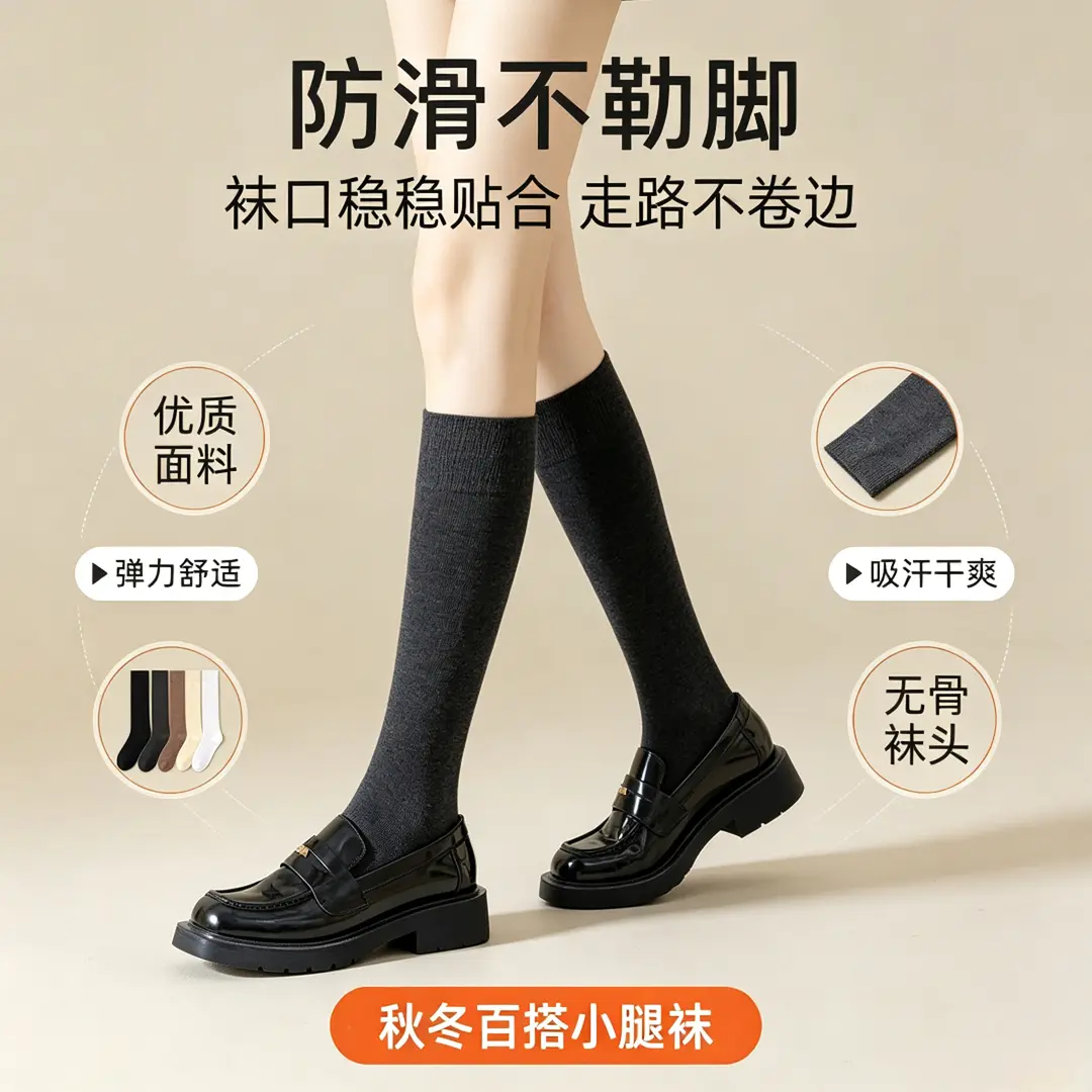 微压显瘦小腿袜女秋冬日系学院风过膝中筒袜不勒腿防滑长筒袜子KD