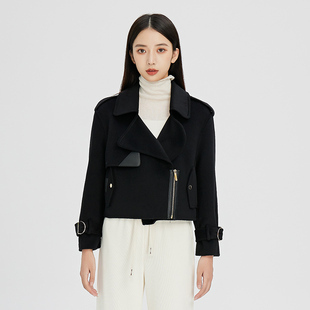 oldcolour纯色双面呢拉链短款外套2022冬新款时尚高级羊毛大衣女