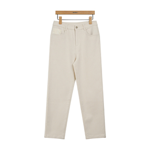 oldcolour冬白色简约休闲通勤百搭直筒加绒牛仔裤女P451102A1-699