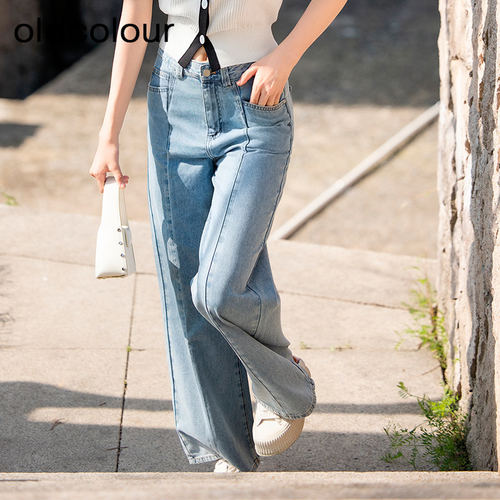 oldcolour欧珂夏季新款浅色高腰复古休闲牛仔裤女宽松Q291101A1