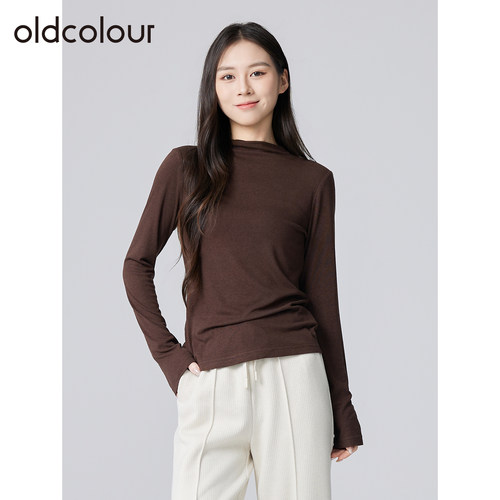 oldcolour欧珂春秋季休闲简约亲肤柔软舒适修身纯色长袖T恤女