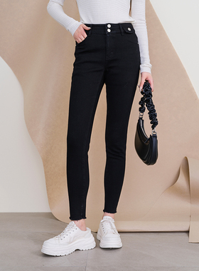 oldcolour欧珂冬季新款高腰修身直筒水洗牛仔长裤女P441103A1-699