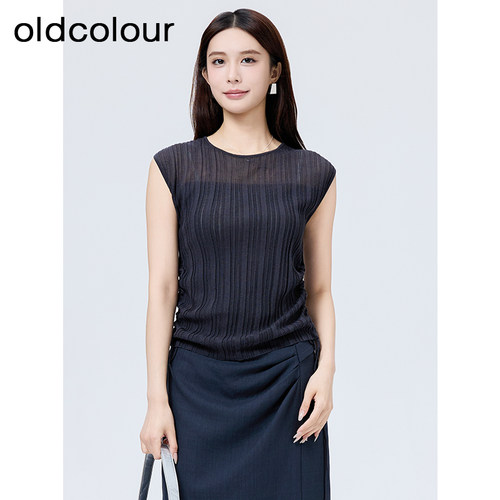 oldcolour欧珂夏季简约时尚休闲日常通勤条纹无袖套头衫女