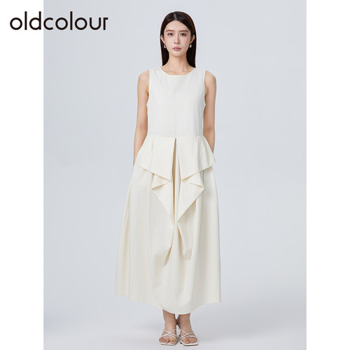 oldcolour欧珂夏季设计感纯色简约时尚休闲无袖连衣裙女
