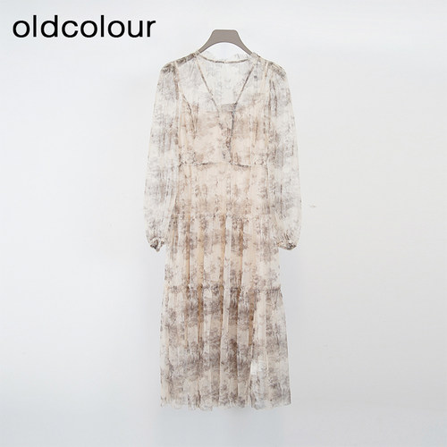 oldcolour春夏款设计感气质时尚通勤长袖连衣裙两件套女Q15101242