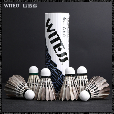 WITESS羽毛球不易烂耐打王402鸭毛球训练球专用耐打6只装黑白色款