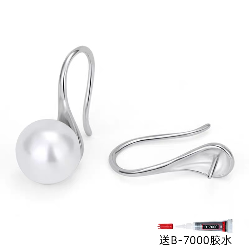 S925纯银高跟鞋耳钩空托DIY珍珠耳钩汤勺配件空托耳环耳坠不掉色图片