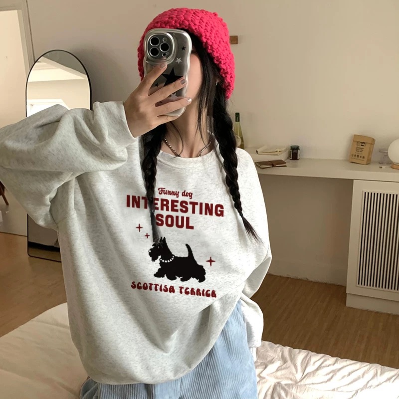 华棉复合-薄款310g加绒400g 秋冬装圆领卫衣女印花跨境