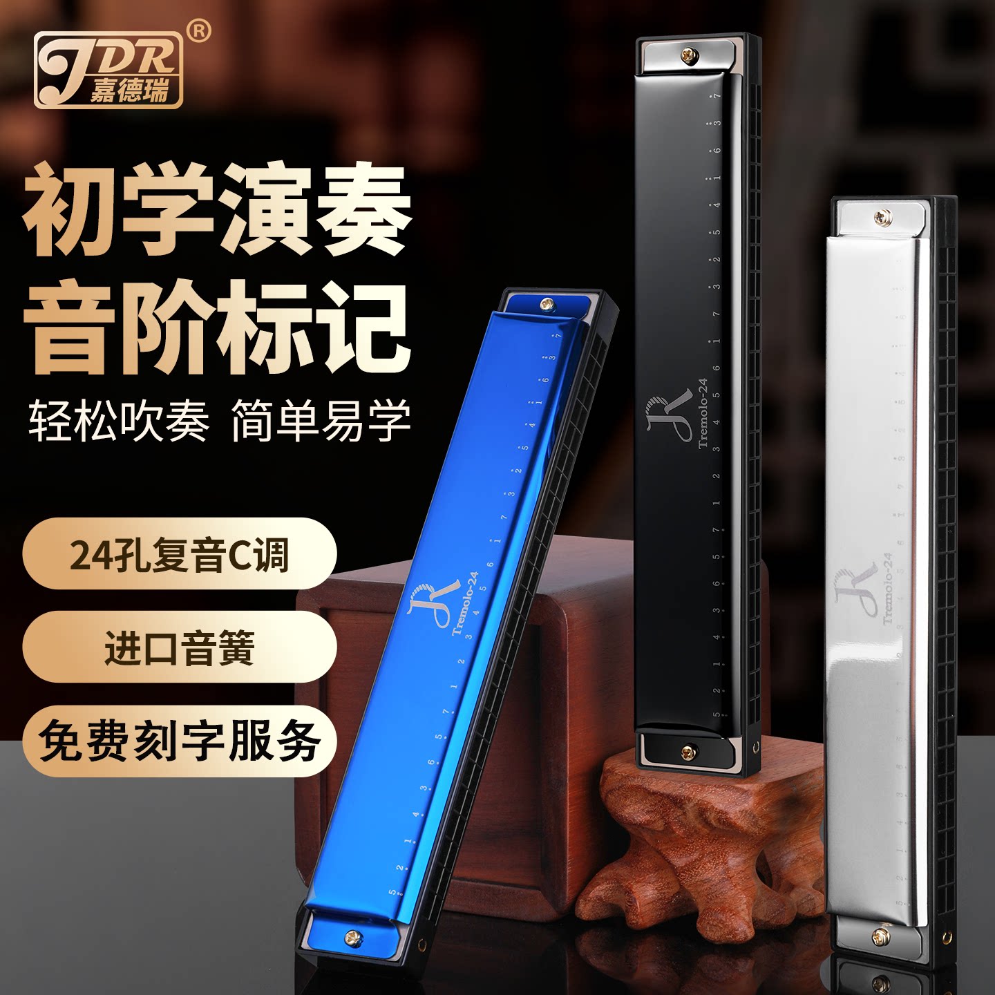 嘉德瑞正品口琴24孔复音c调初学者小学生专用成人演奏儿童口琴