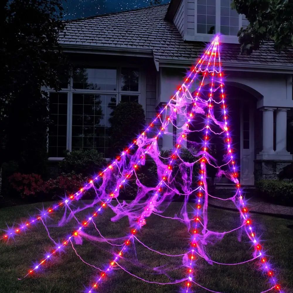 Practical 8 Modes Halloween Spider Web Lights Glow 250 LEDs