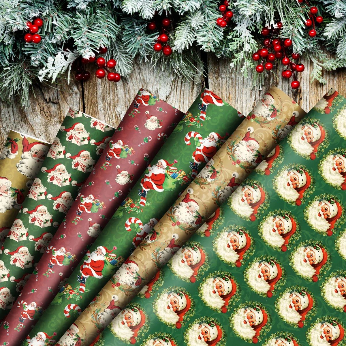 6 Pcs Vintage Christmas Gift Wrapping Paper-Santa Claus Snow