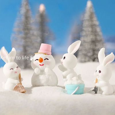 Figurines Christmas Rabbit Micro Landscape Snowman Bunny Orn