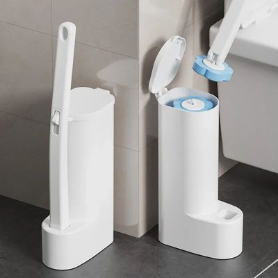 1SET White Disposable Toilet Brush Cleaner With Long Handle