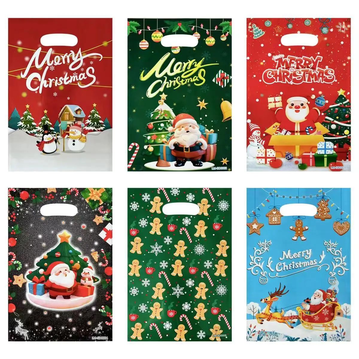 50-10pcs Christmas Gift Bags Cartoon Plastic Candy Cookie Pa
