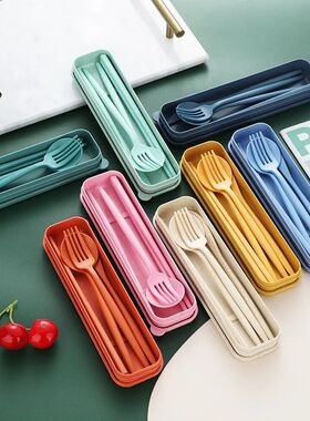 4-piece Wheat Straw Tableware Knives Forks Spoons Chopsticks