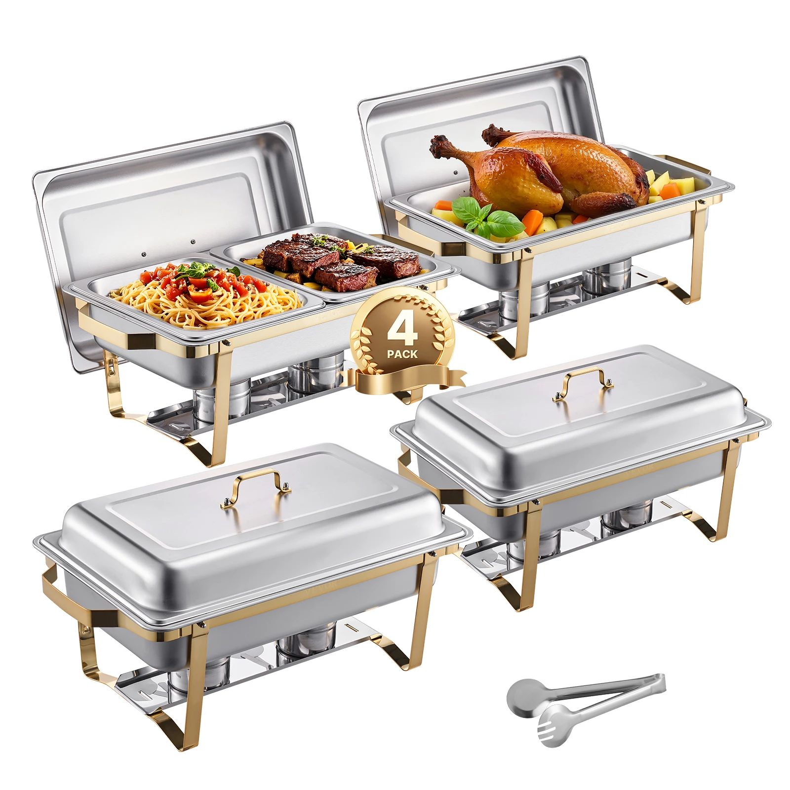 SucceBuy 8 Qt 4 Pack Chafing Dish Buffet Set Stainless Steel图片