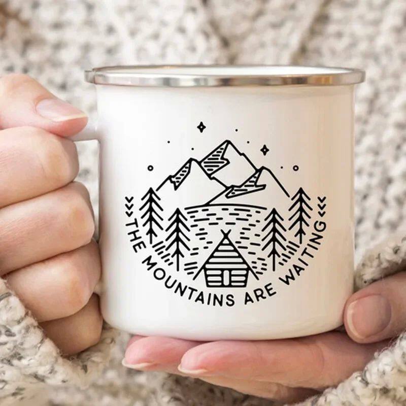 The Mountain Are Waiting Print Enamel Mug Creative Camping C