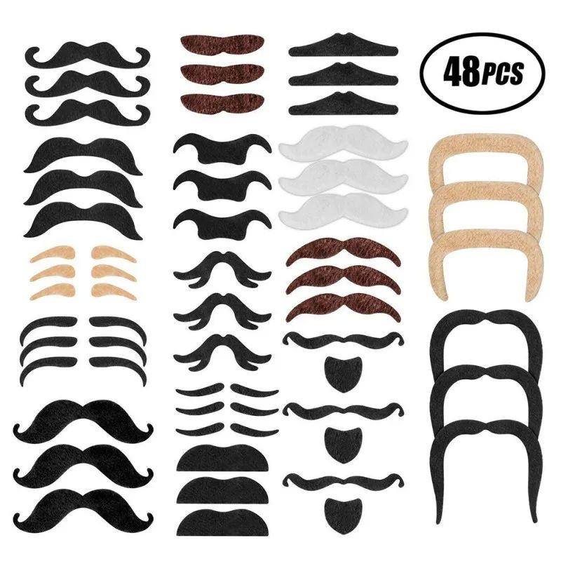 48Pcs Fake Mustache Set Self Adhesive Novelty Mustache Hallo