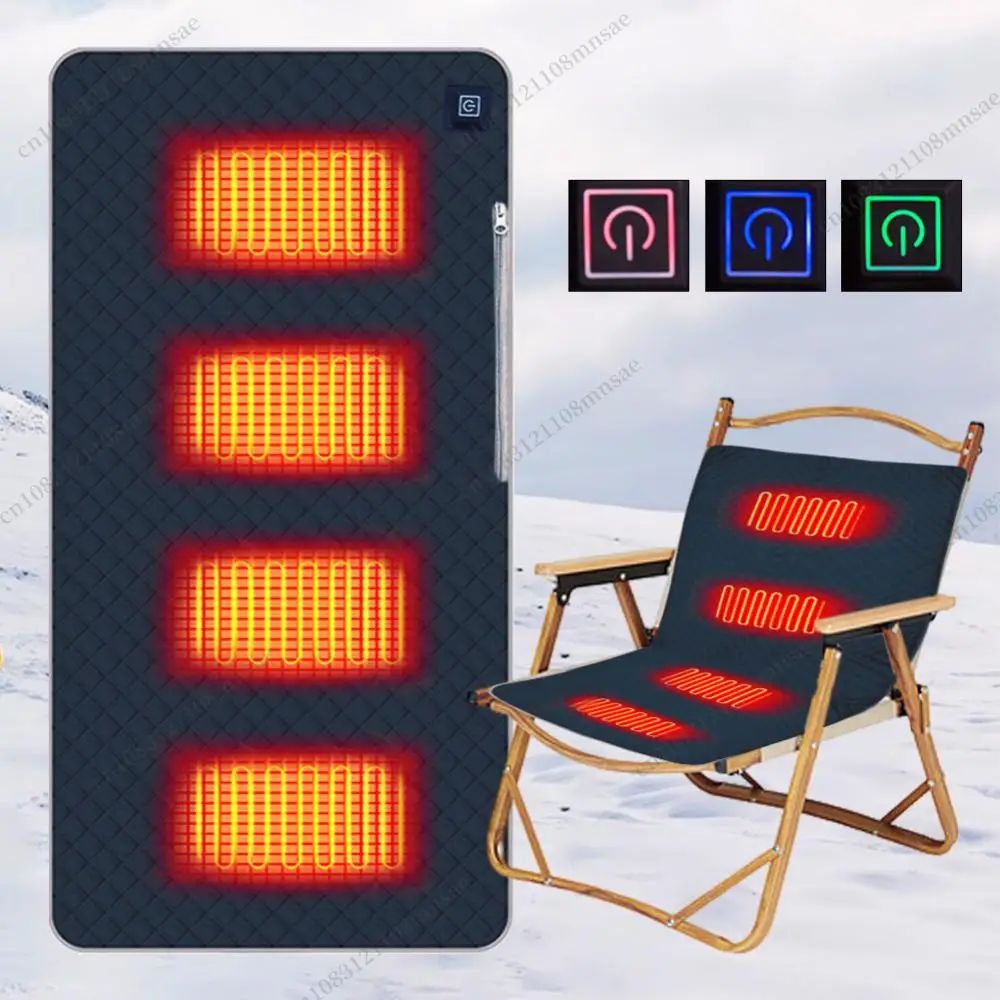 4 Heated Areas Camping Chair Heated Mat Outdoor Travel USB E
