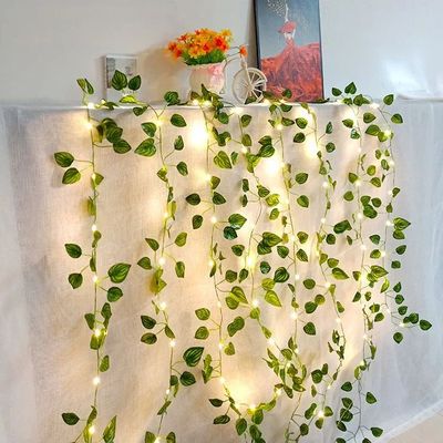 2Meter Green Leaf Ivy Vine with LED Lights String for Home B