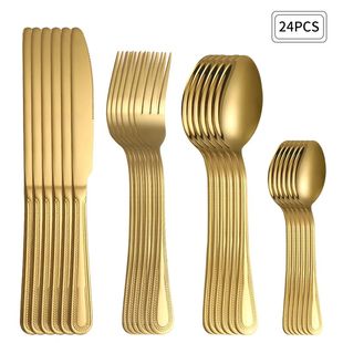 gold cutlery spoon Stainless steak fork steel knife 24pc set