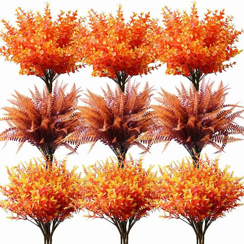 2pcs Artificial Fall Flowers UV Resistant Plastic Faux Bosto