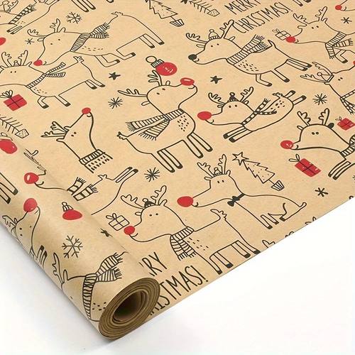 1 Roll Christmas Wrapping Paper - Cute Deer Design, Planners