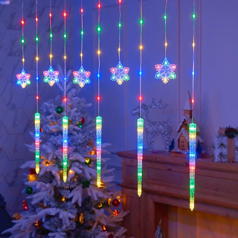 Christmas LED Curtain Lights, Boasting Snowflake & Icicle Pa
