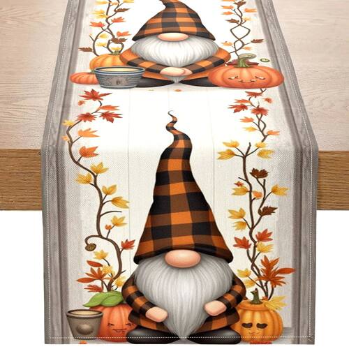 1 Piece of Autumn-Themed Table Runner, Decorated with Plaid
