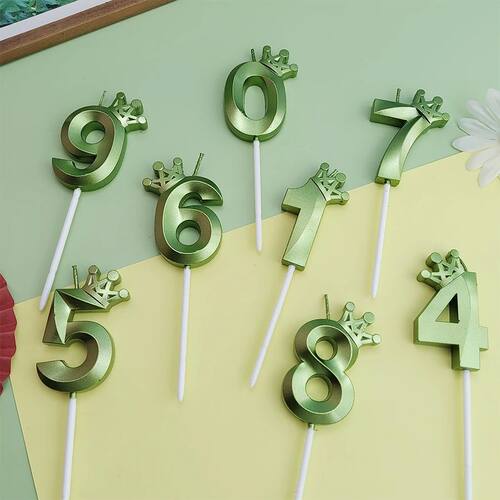 Green Crown Digital Candle 0-9 Happy Birthday Cake Prince Ca