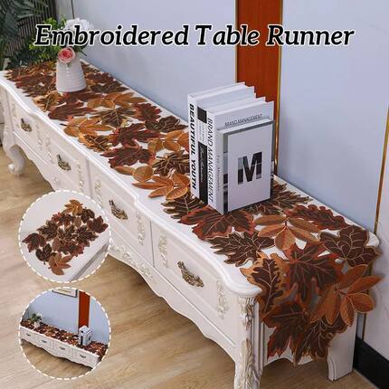 1PC Table Runner Embroidered Maple Leaves Home Decoration Fa