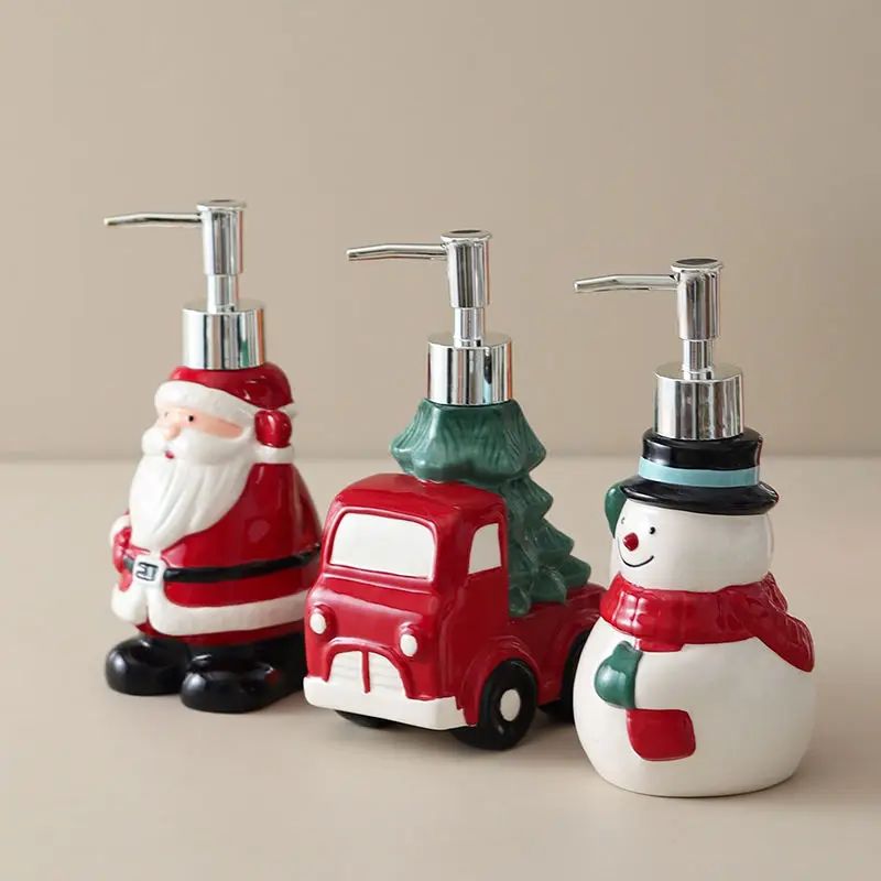 Painted Christmas Ceramic Lotion Bottle Hand Sanitizer Shamp
