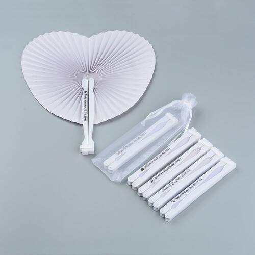20/30Pcs personalized custom white wedding Heart paper fan f
