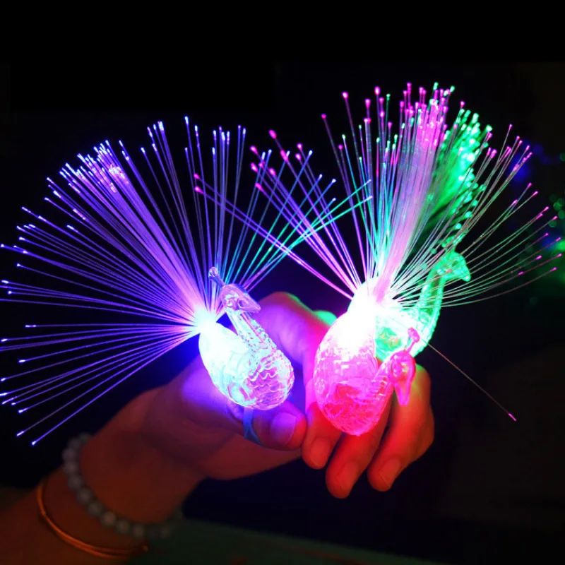 5PCS LED Finger Light Flashing Finger Peacock Fiber Optic Li