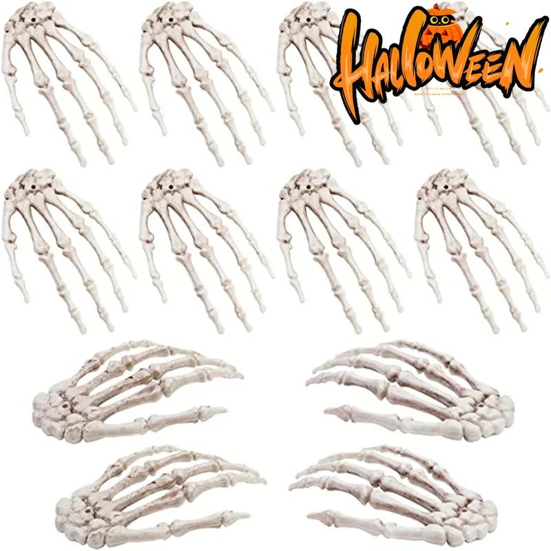 1-6Pair Halloween Skeleton Hand Scary Realistic Hand Bone Sk