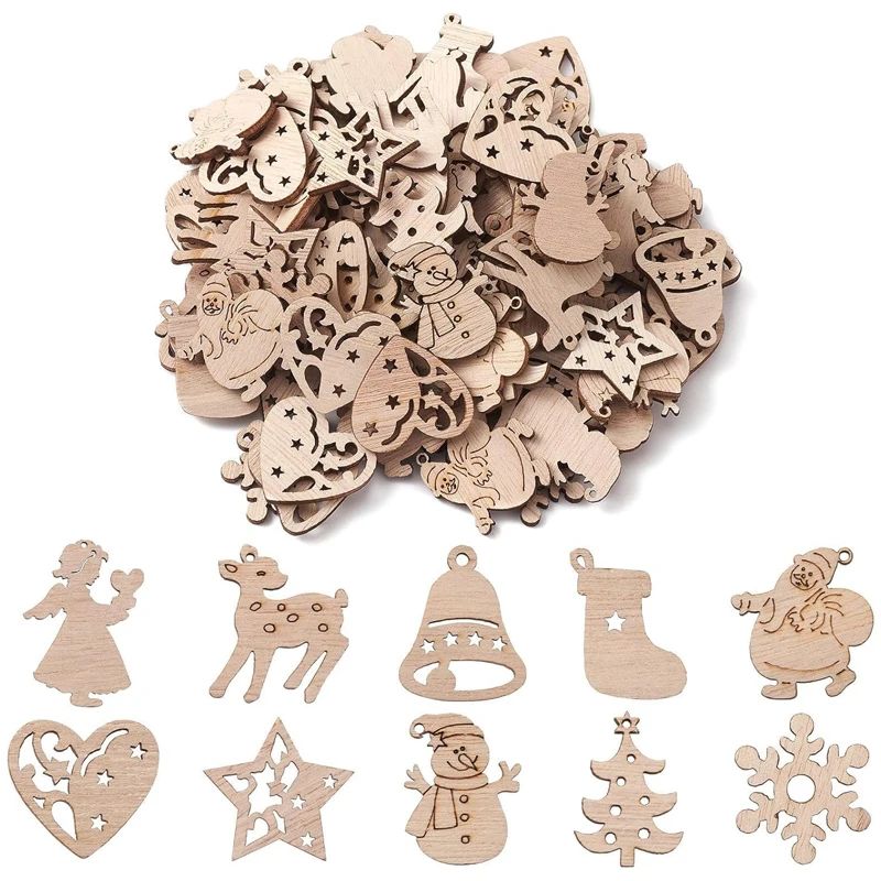 50pcs Unfinished Wooden Mini Christmas Craft Ornaments Cutou