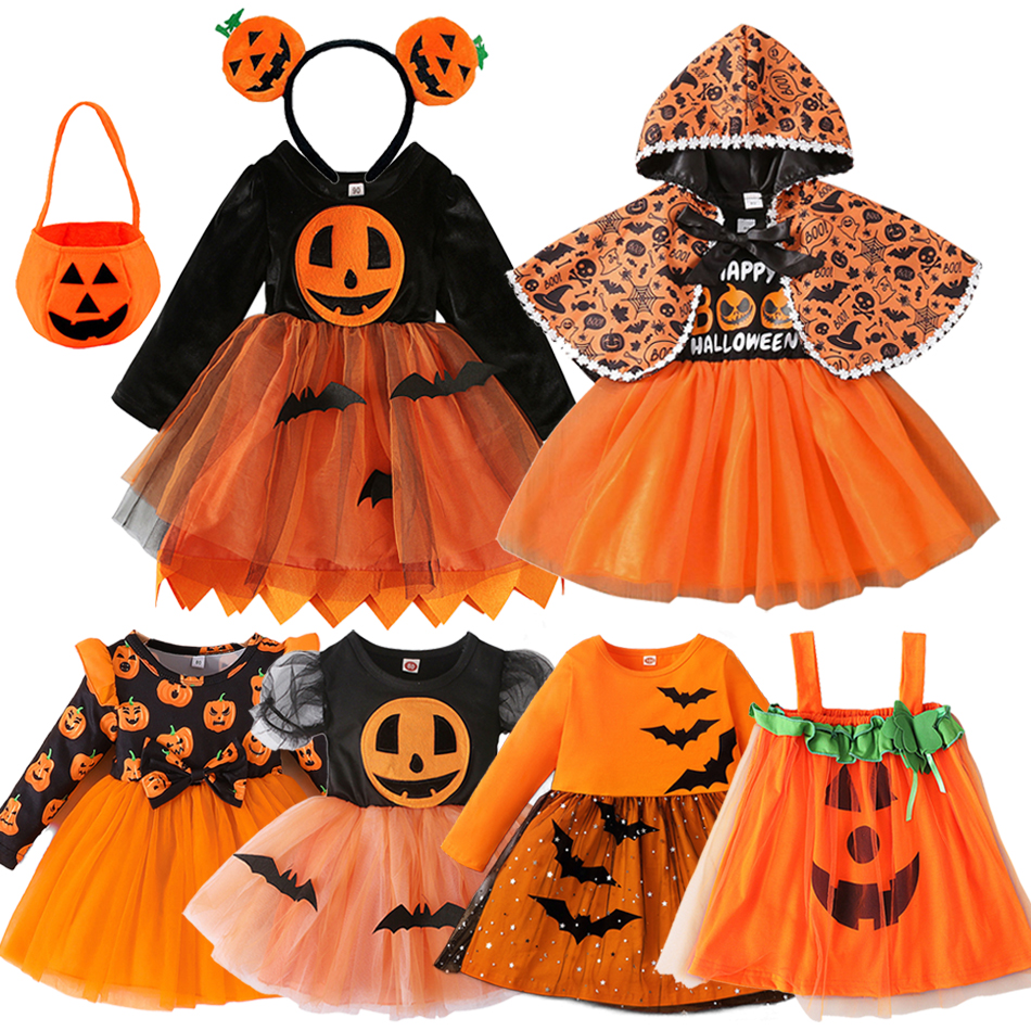 2023 Infant Girls Halloween Cosplay Kids Pumpkin Costume Chi
