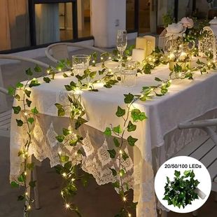 1pc 20 LED Green Leaf Fake Plants String Light Battery Power