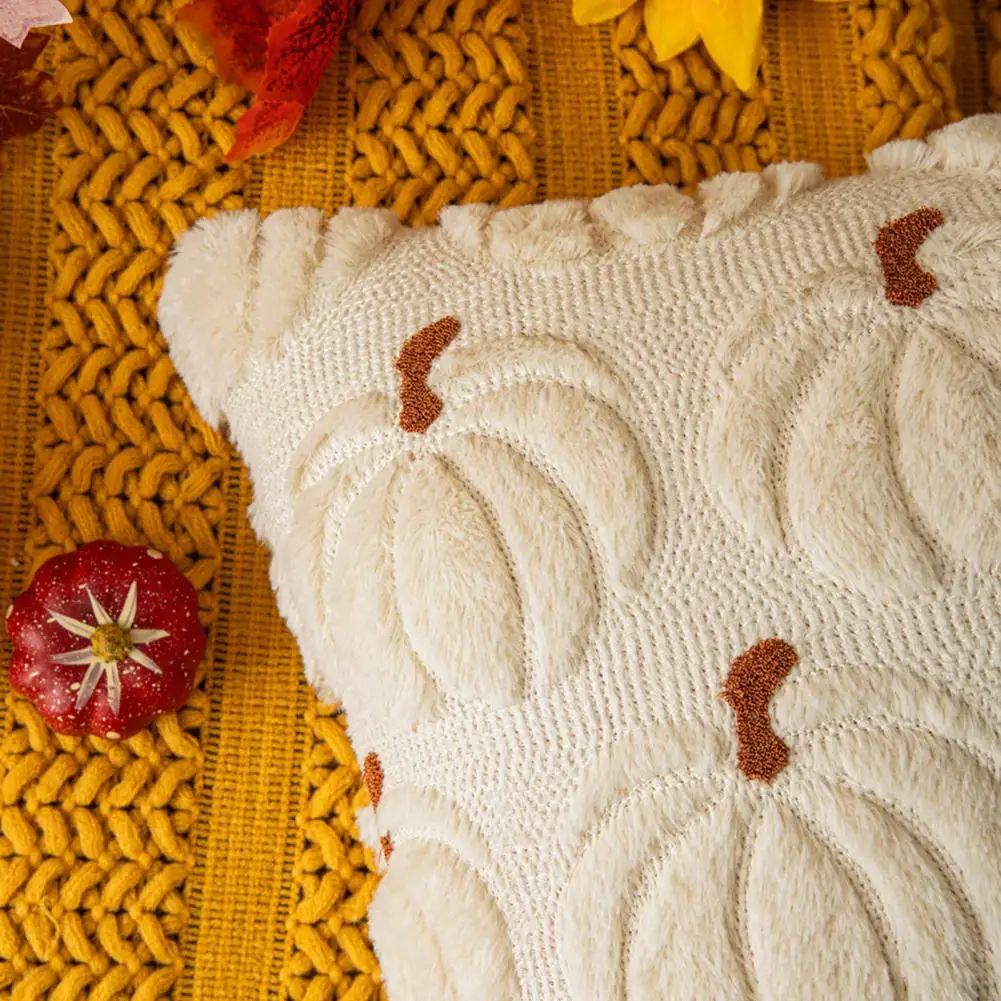 Decorative Pillow Case Embroidery Maple Leaves Pumpkin Patte