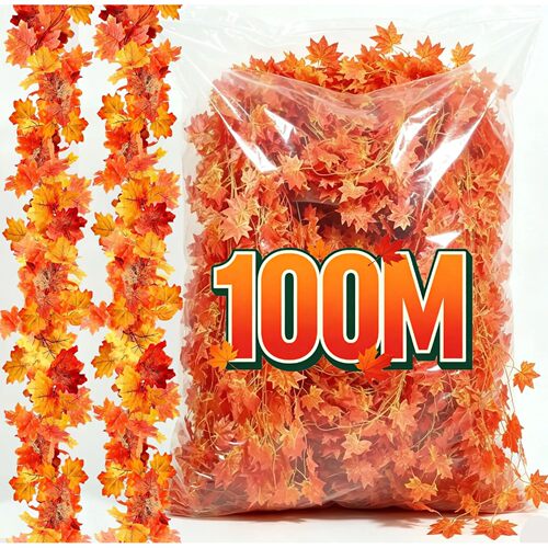 Artificial Fall Maple Leaf Garland Fake Plants Autumn Decor