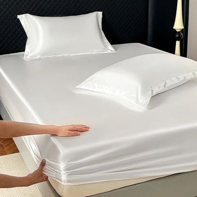 Satin Elastic Fitted Sheet Solid Mattress Cover 360 Band Bed