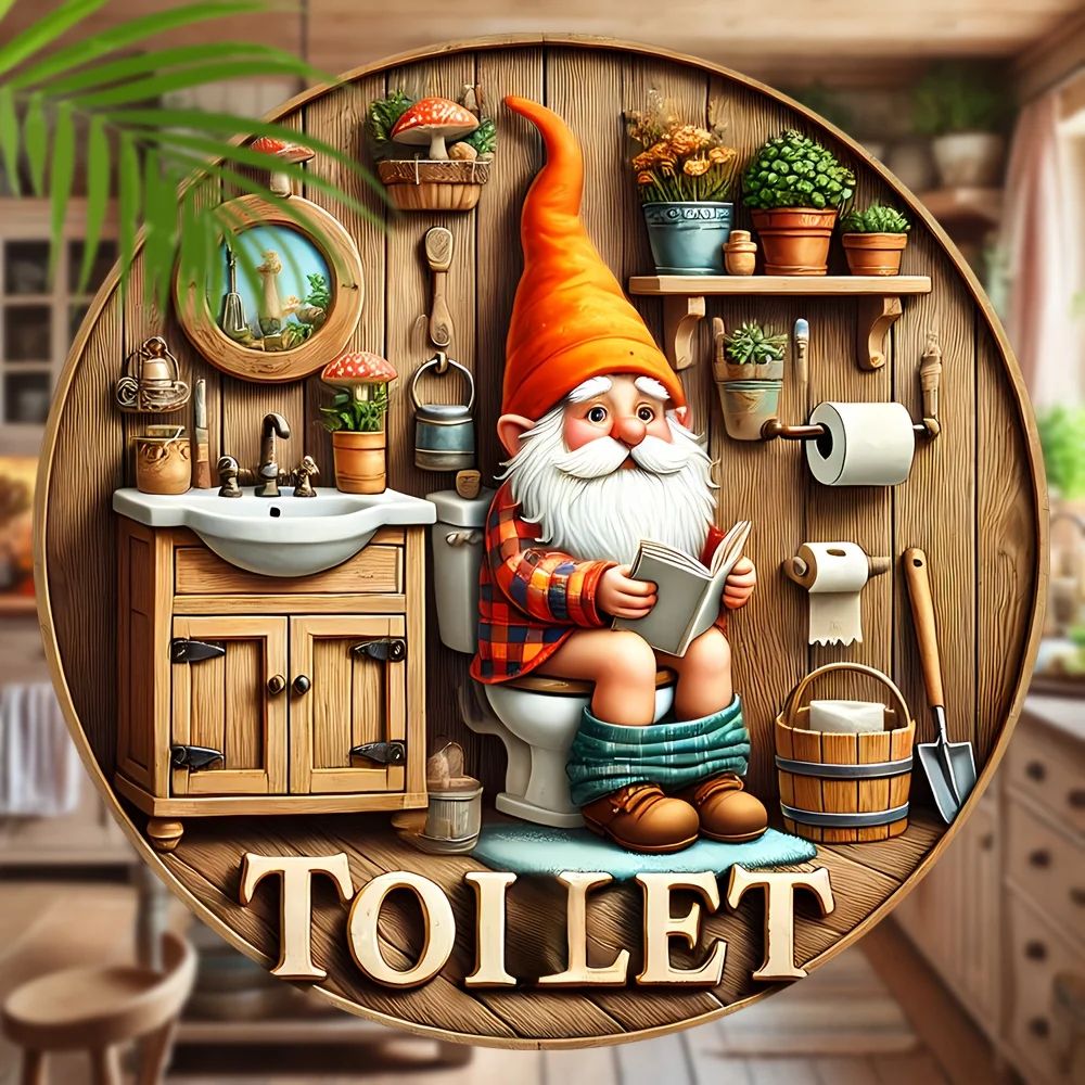Country Farmhouse Style Wooden Toilet Sign, Charming Dwarf D