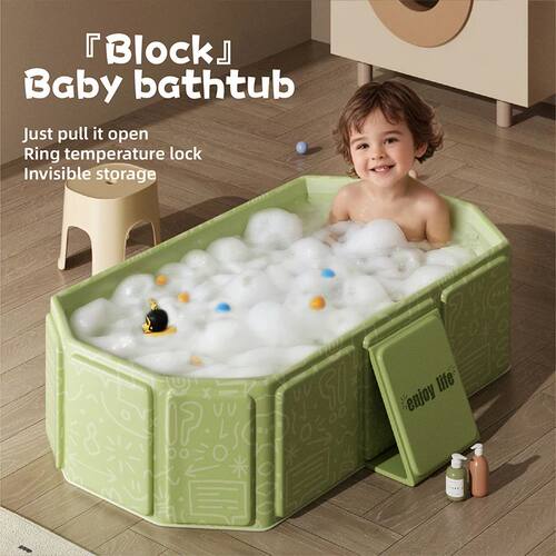 1PC green and white children's portable thick folding bathtu