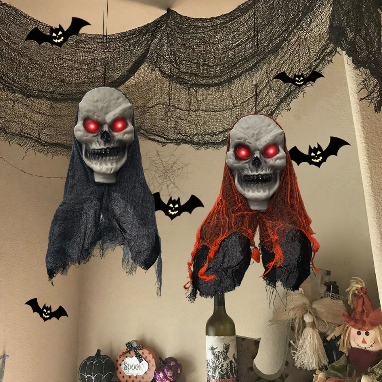 2PCS Halloween Decorations Party Hanging Skull Skeleton Ghos