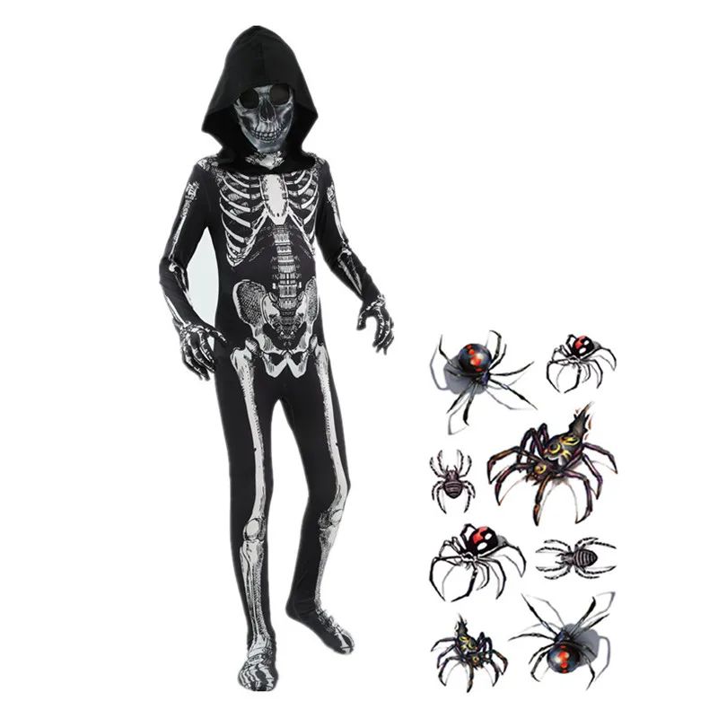 Scary Halloween Horror Kids Hooded Costume Scary Skeleton Gr