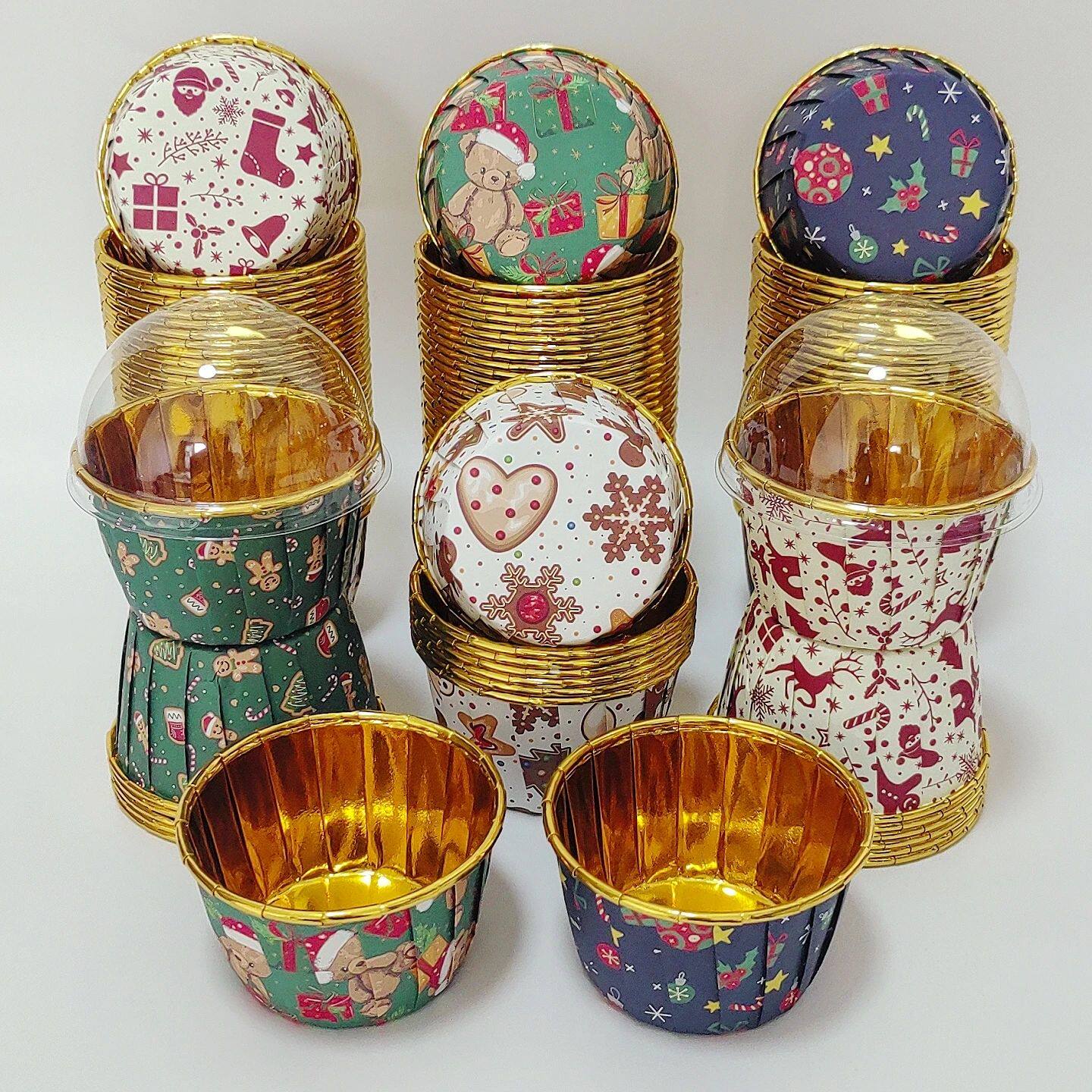 Christmas Patterned Cake Cup, 50Pcs Disposable Cupcake Cups,