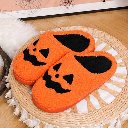 Cozy Halloween Pumpkin Slippers Women Soft Plush Non Slip In