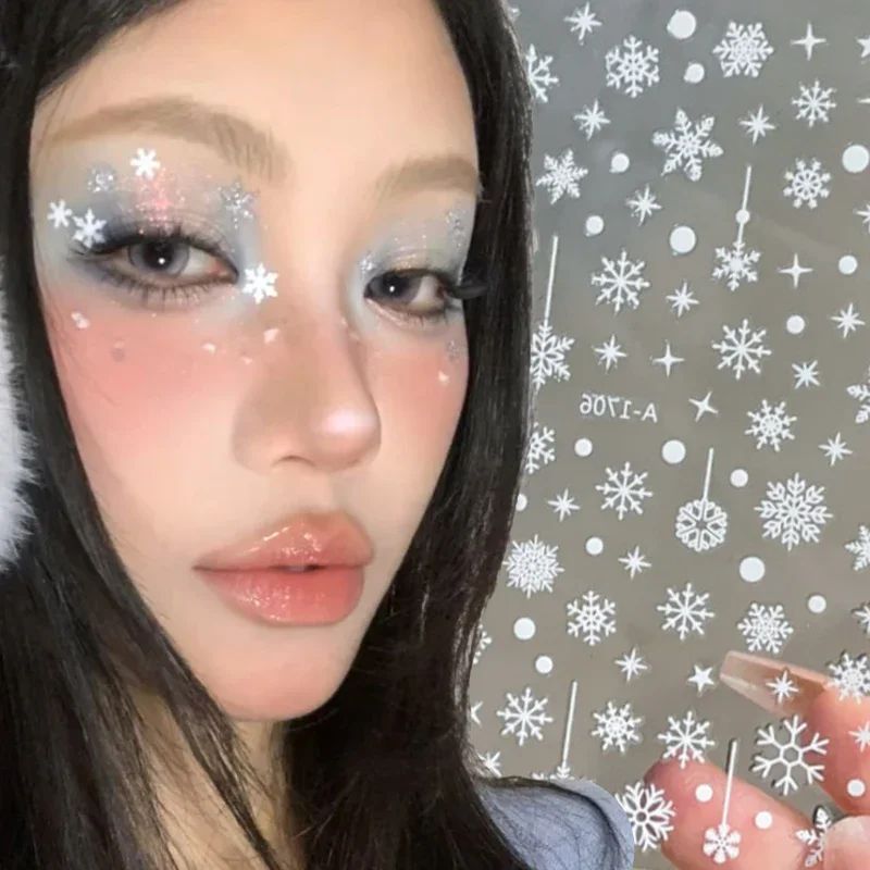 Christmas Festival White Snowflake Face Stickers Nail Art Bo