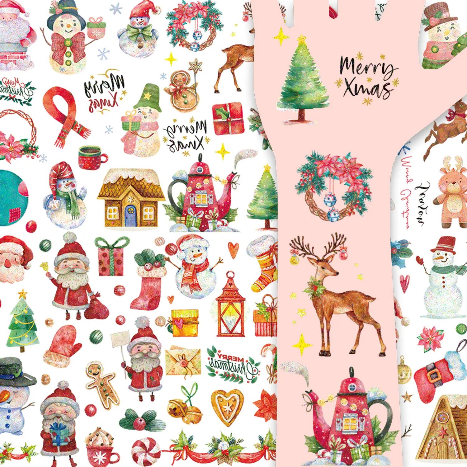 10 Christmas Series Glitter Temporary Tattoo Stickers, 128 C