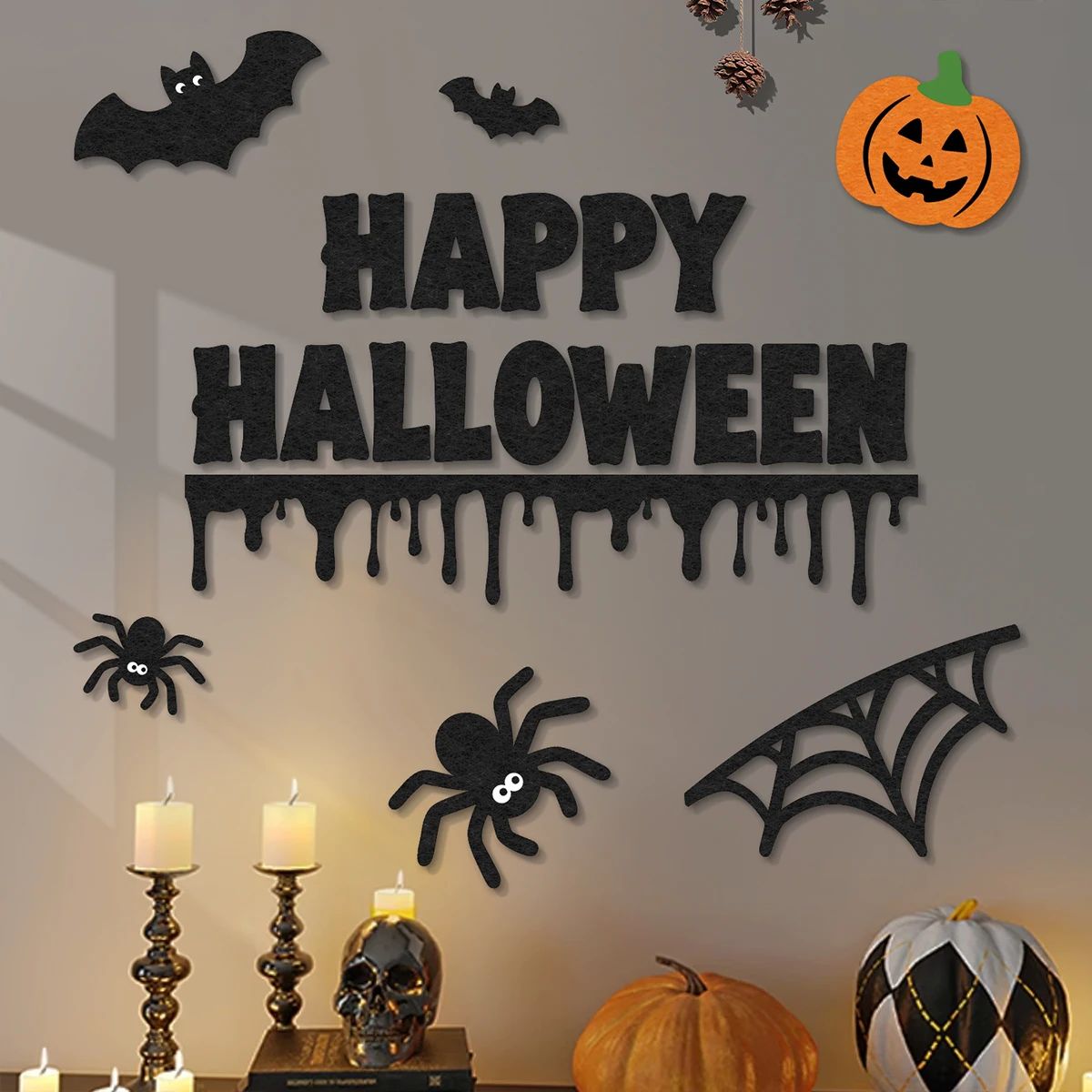 Halloween Non-Woven Wall Stickers Set Carnival Night Backgro